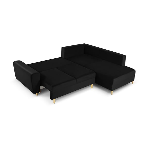 Divano angolare nero allungabile e con contenitore (con penisola a destra/a L) con rivestimento in velluto Kyoto – Cosmopolitan Design-image-2