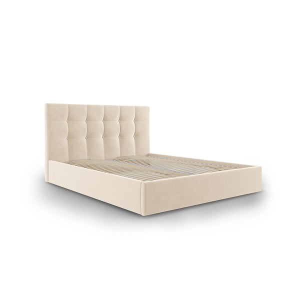 Letto matrimoniale imbottito beige con contenitore con griglia 180x200 cm Nerin - Mazzini Beds