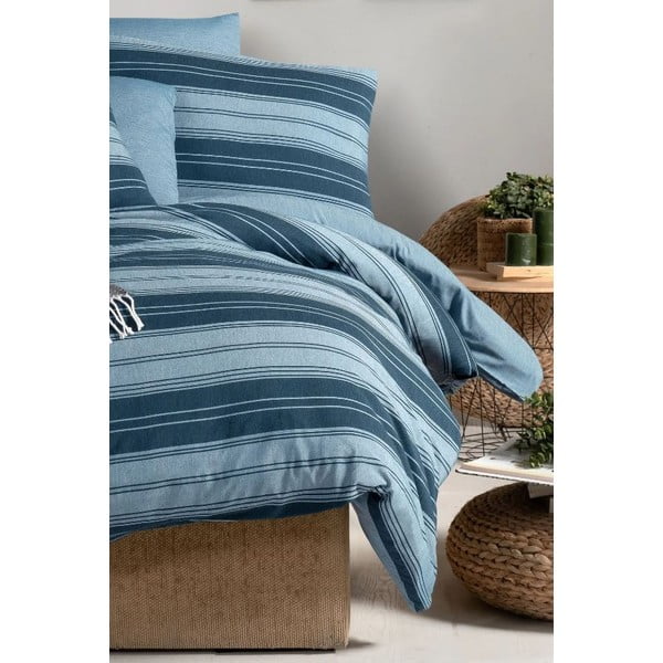 Biancheria da letto blu per letto matrimoniale/per letto prolungato con lenzuolo incluso/4 pz 200x220 cm Stripes – Mila Home-image-2