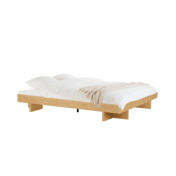 Letto matrimoniale di colore naturale con effetto rovere in MDF senza testiera con rete inclusa 160x200 cm Kito – noo.ma