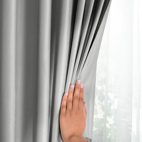 Tenda parzialmente oscurante grigio chiaro in velluto 140x245 cm Eyelets – Restilo-image-4