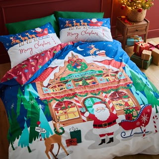 Noel Set Copripiumino e 2 federe Biancheria da Letto Set Alberi di Natale, Rosso, King