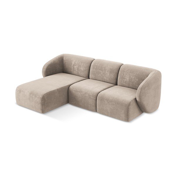 Divano angolare marrone chiaro (con penisola a sinistra/con chaise lounge) con rivestimento in ciniglia Lani – Makamii-image-2