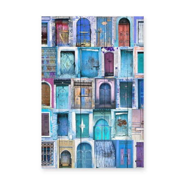 Cartello da parete in legno di pino Porte blu, 40 x 60 cm - Really Nice Things