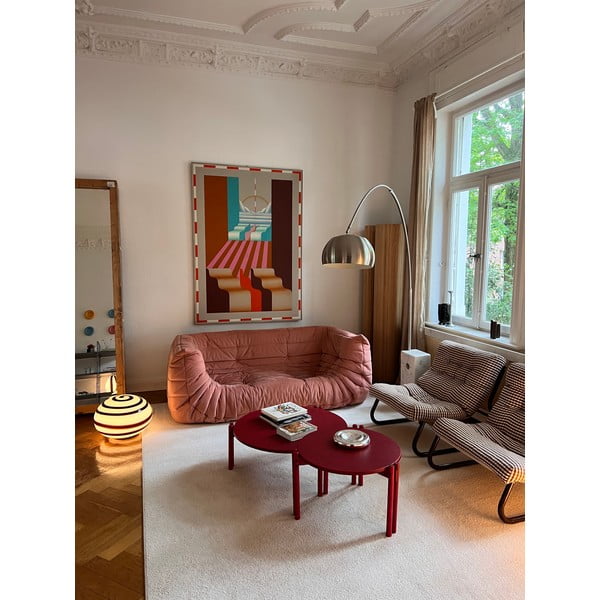 Tavolino rotondo rosso in legno di pino ø 60 cm Sticks - Karup Design-image-1