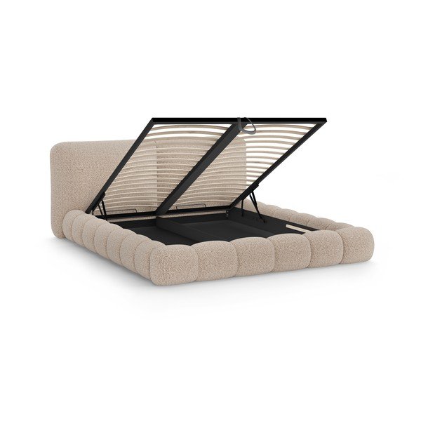 Letto matrimoniale imbottito greige con contenitore con rete inclusa 160x200 cm Solange – Micadoni -image-2