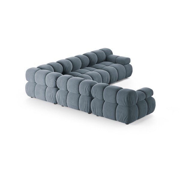 Divano angolare componibile grigio con rivestimento in velluto – Micadoni -image-3