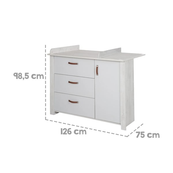 Cassettiera bassa bianca con fasciatoio 126x99 cm Mila - Roba-image-3