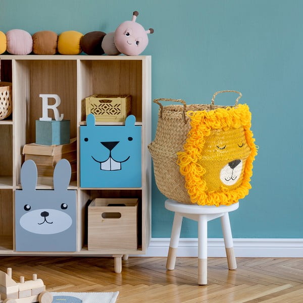 Cesto portagiochi da bambini in seagrass di colore giallo-naturale ø 30x28 cm Lion - Compactor-image-1