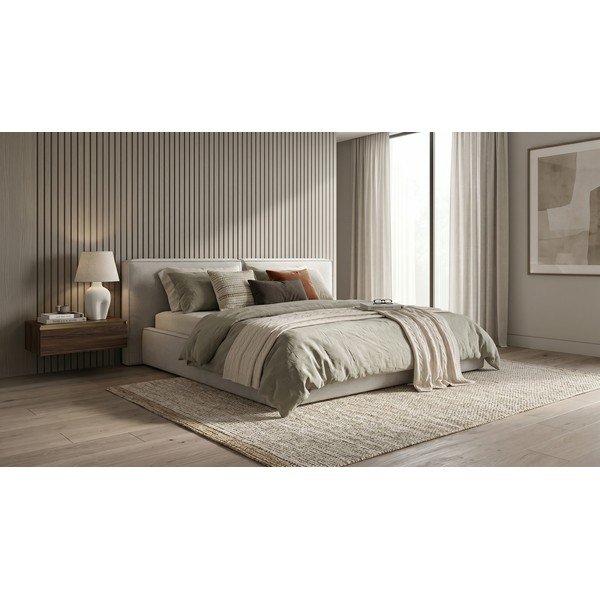 Letto matrimoniale imbottito grigio chiaro con contenitore e rete inclusi 160x200 cm Arendal - Cosmopolitan Design-image-1