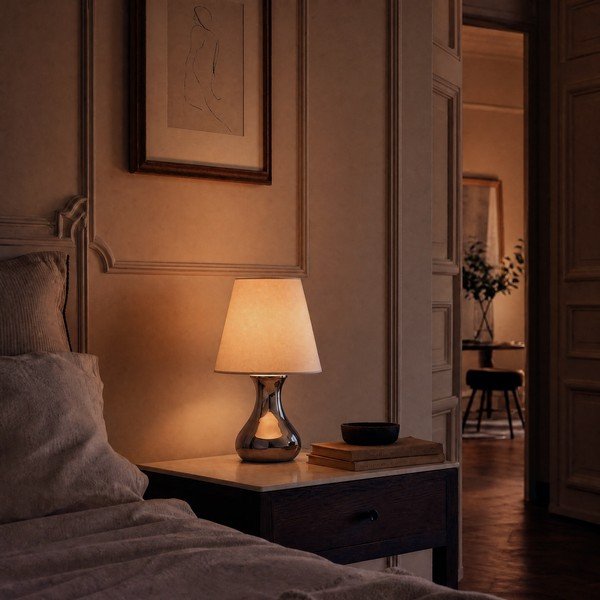 Lampada da tavolo color crema/argentata in metallo con paralume in tessuto (altezza totale 36 cm) Nell – Premier Housewares-image-1