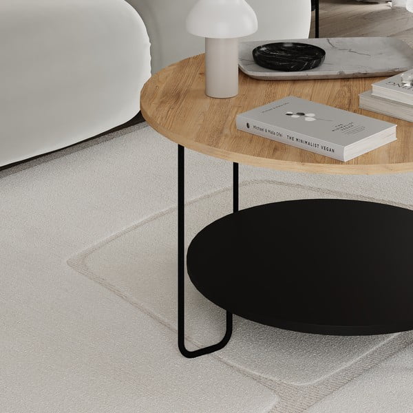 Tavolino rotondo con piano in rovere nero e naturale ø 80 cm Tonka - Marckeric-image-4