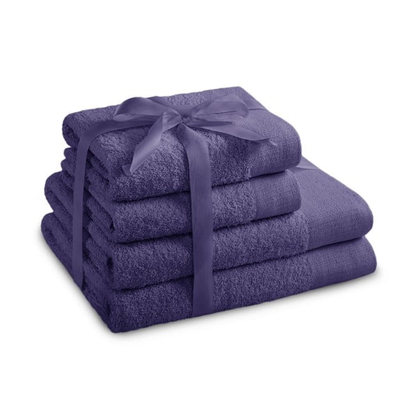 Set di asciugamani per viso e corpo tipo terry viola in cotone 4 pz Amari – Restilo