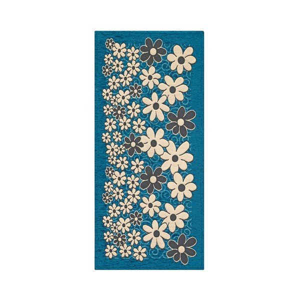 Modrý vysoce odolný kuchyňský koberec Webtappeti Margherite Avio, 55 x 190 cm