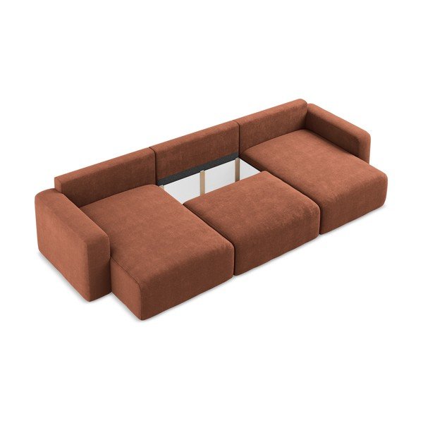 Divano angolare color terracotta allungabile/con contenitore (a U) con rivestimento in ciniglia Kona – Makamii-image-4