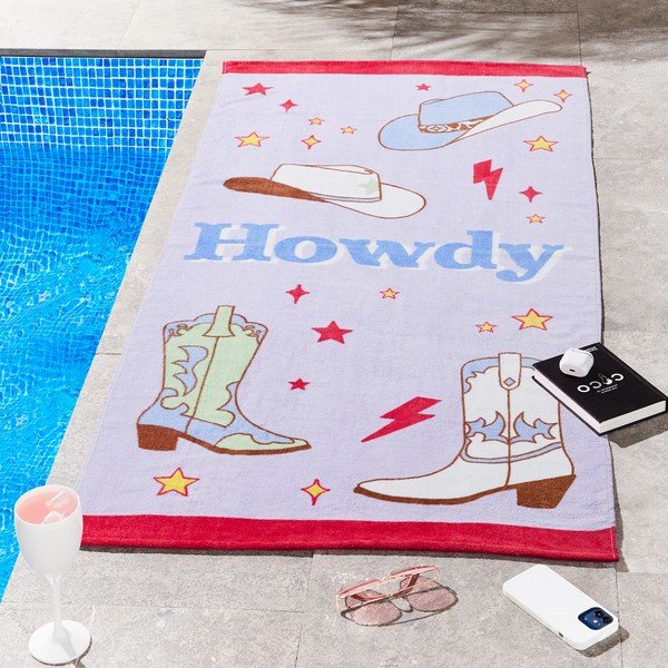 Telo mare tipo terry viola in cotone 76x160 cm Howdy Cowgirl – Sassy B-image-1