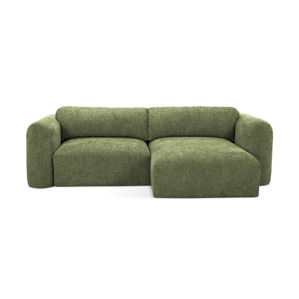 Divano angolare verde allungabile/con contenitore (con penisola a destra/con chaise lounge) con rivestimento in ciniglia Mele – Makamii