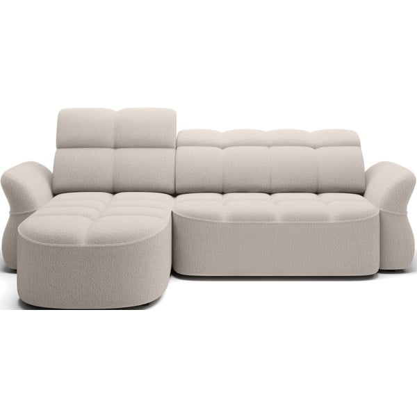 Divano angolare beige allungabile/con contenitore (con penisola a sinistra/con chaise lounge) e rivestimento in bouclé Beneth – ELTAP