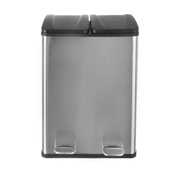 Cestino a pedale per rifiuti differenziati in acciaio inox in argento lucido 2x30 l Duo - Orion