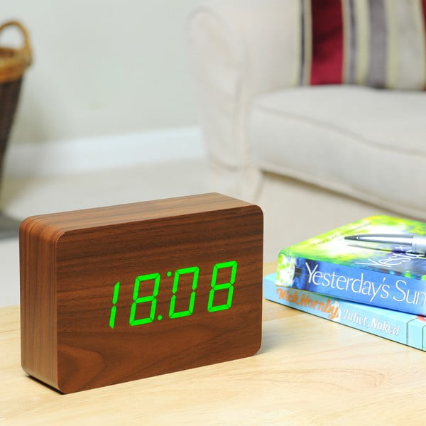 Sveglia marrone scuro con display a LED verde Brick Click Clock - Gingko-image-3