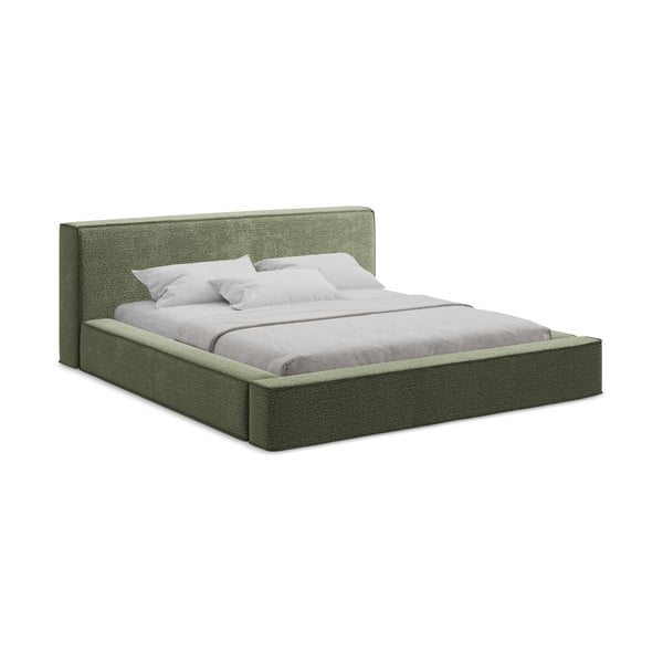 Letto matrimoniale imbottito verde con contenitore e rete inclusi 160x200 cm Noho – Makamii-image-1