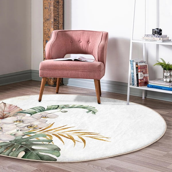 Tappeto rotondo lavabile in crema adatto ai robot aspirapolvere ø 80 cm Comfort - Mila Home-image-4