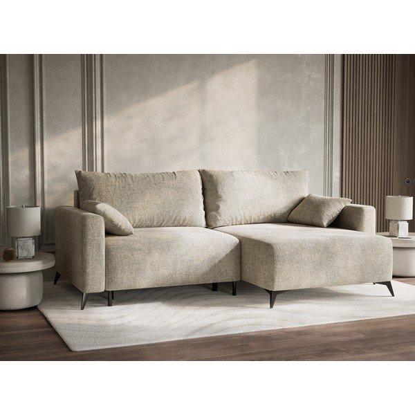 Divano angolare beige allungabile/con contenitore (con penisola a destra/con chaise lounge) con rivestimento in ciniglia Leon – Maison de Rêve-image-4