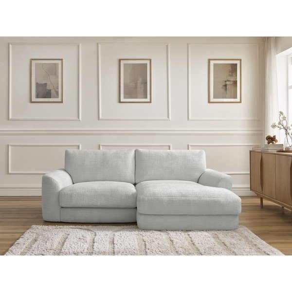 Divano angolare grigio chiaro (con penisola a destra/con chaise lounge) con rivestimento in ciniglia Leonore – Bobochic Paris-image-1