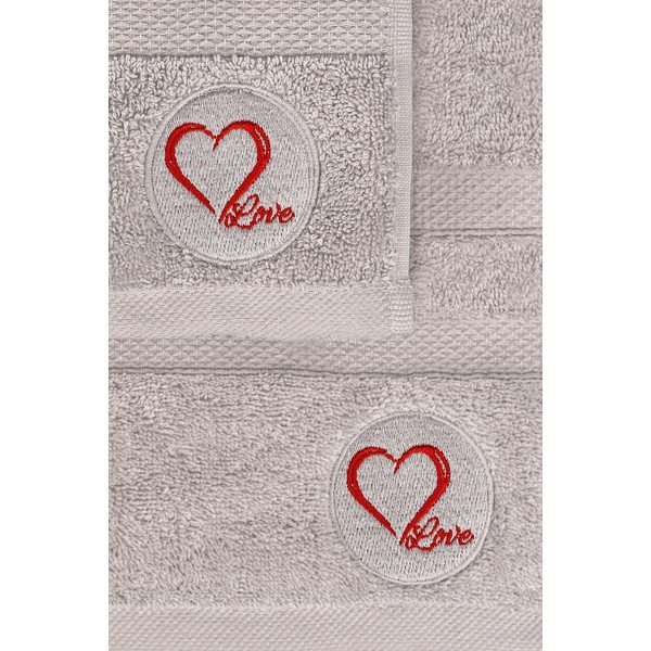 Set di asciugamani per viso e corpo tipo terry grigi in cotone 2 pz Love – Foutastic-image-2
