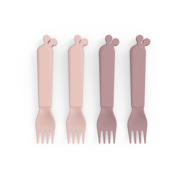 Posate per bambini in plastica rosa 4 pezzi Raffi - Done by Deer-image-1