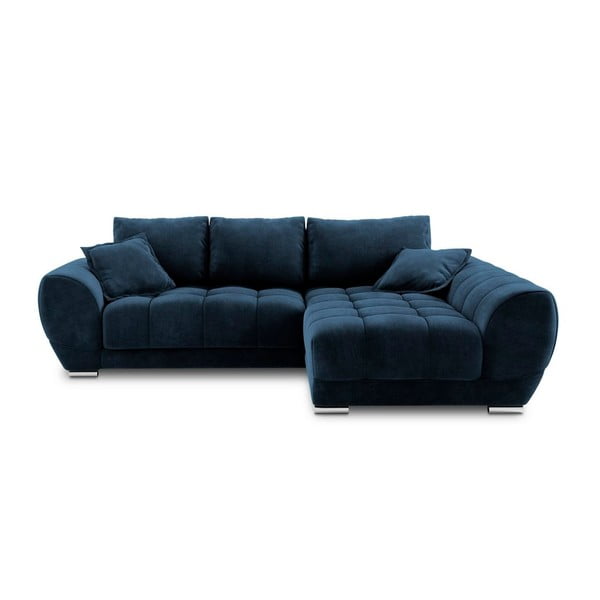 Divano letto angolare blu royal con rivestimento in velluto, angolo destro Nuage - Windsor & Co Sofas