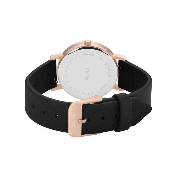 Orologio da donna nero con cinturino in pelle e quadrante in marmo Petite Rose La Roche - Cluse-image-2