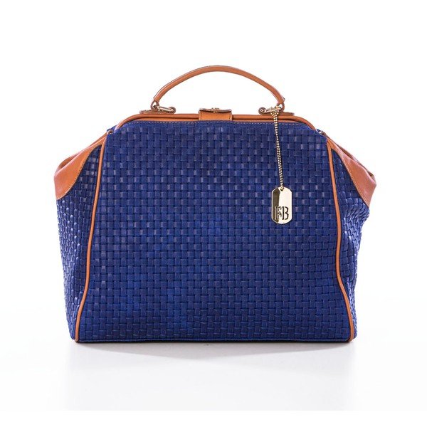 Kožená kabelka Federica Bassi Braid Blue