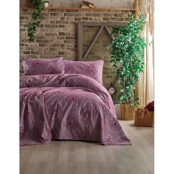Set přehozu a 2 povlaků na polštáře EnLora Home Hittite Claret Red, 240 x 220 cm