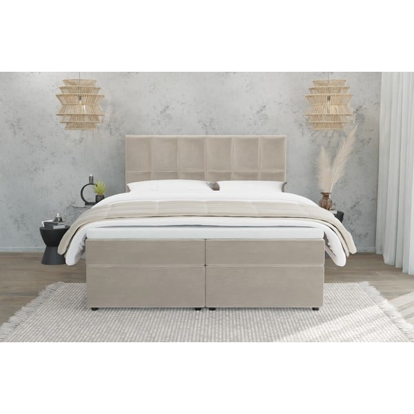 Letto matrimoniale imbottito bianco crema con spazio contenitivo 160x200 cm Flip - Ropez-image-2