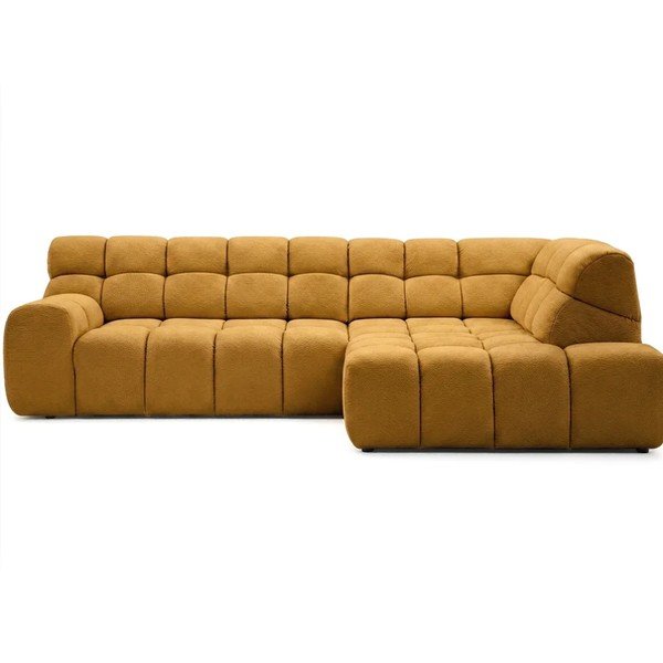 Divano angolare giallo allungabile/con movimento relax elettrico (con penisola a destra/a L) Andre – Bobochic Paris