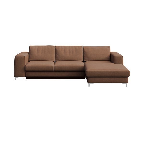 Divano angolare marrone allungabile e con contenitore (con penisola a destra e chaise lounge) rivestito in velluto Rene – Rodier