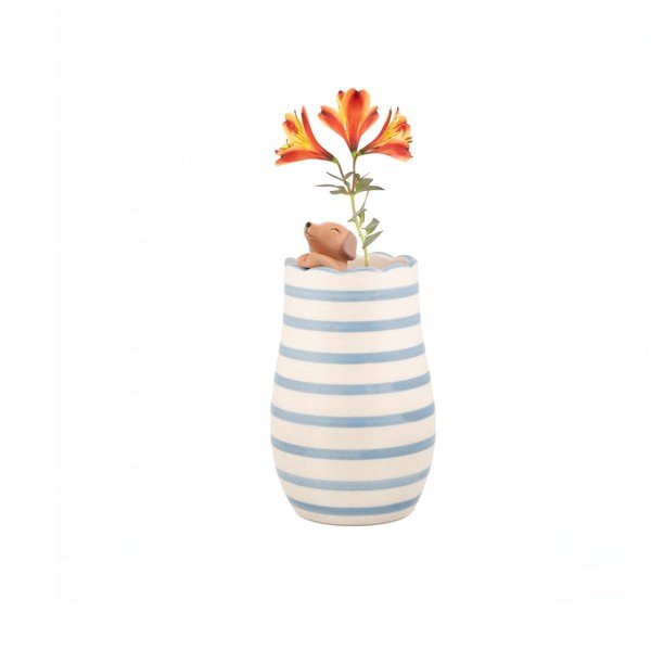 Vaso bianco in dolomite (altezza totale 18,5 cm) Peeking Sausage Dog – Sass & Belle-image-3