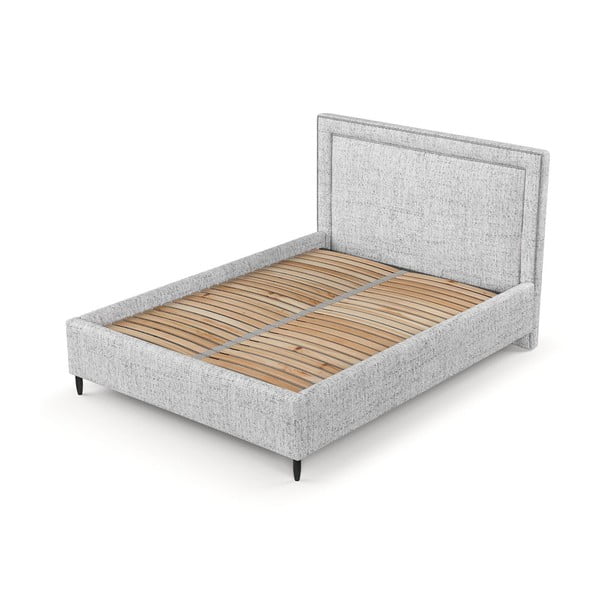 Letto matrimoniale imbottito grigio chiaro con spazio contenitivo e rete 180x200 cm Baleine - Maison de Rêve-image-4