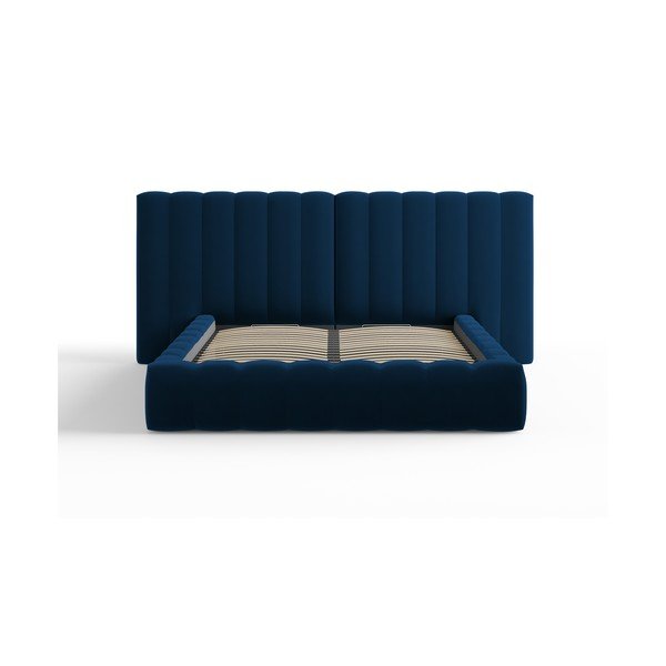 Letto matrimoniale imbottito blu scuro con contenitore e griglia 160x200 cm Gina - Milo Casa-image-2