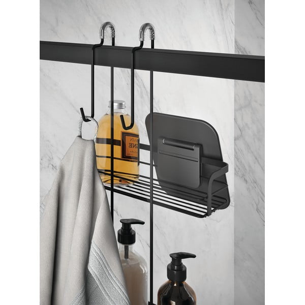 Mensola da bagno sospesa in acciaio nero opaco Lava - Metaltex-image-4