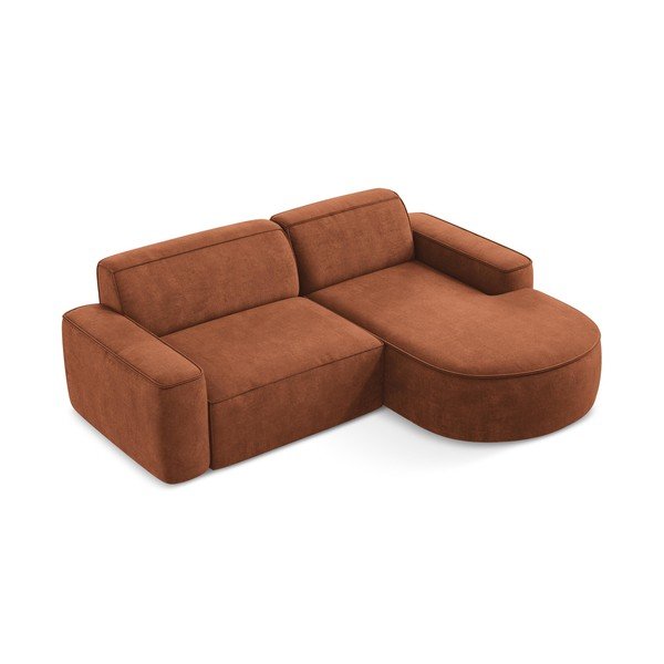 Divano angolare color terracotta (con penisola a destra/con chaise lounge) con rivestimento in ciniglia Omao – Makamii-image-2