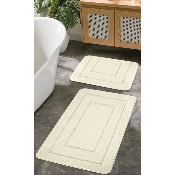 Set di tappetini per il bagno color crema 2 pz 50x80 cm Cerceve – Foutastic-image-1