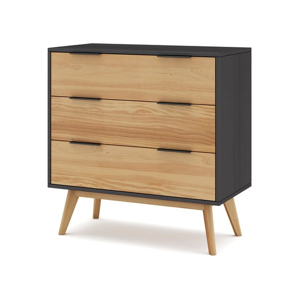 Cassettiera alta in pino nero/naturale 80x83 cm Lavis - Marckeric-image-2