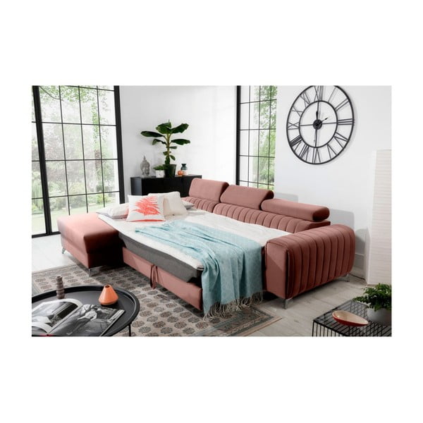 Divano angolare rosa allungabile/con contenitore (con penisola a sinistra/con chaise lounge) e rivestimento in velluto Grayson – ELTAP-image-4