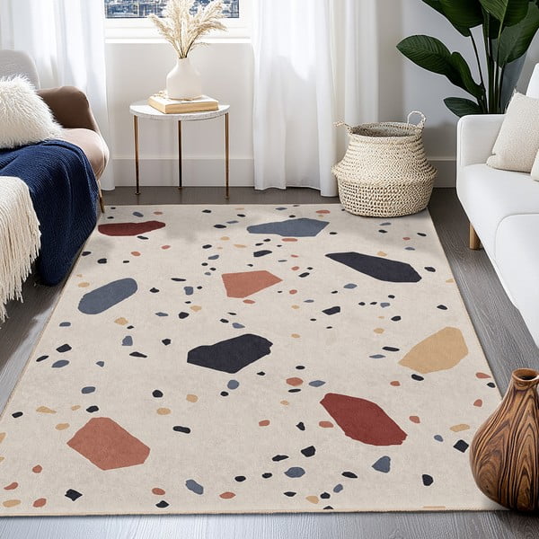 Tappeto color crema lavabile 60x100 cm Cracked Terrazzo – Mila Home-image-4