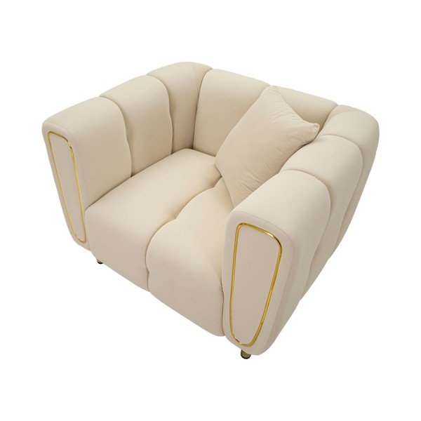 Poltrona color crema con poggioli/con gambe con rivestimento in velluto Alma – Mauro Ferretti-image-3