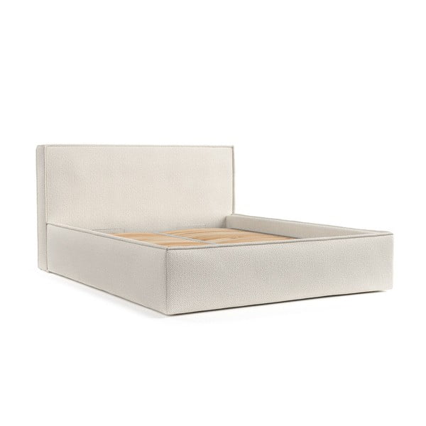 Letto matrimoniale imbottito crema con spazio contenitivo e rete 200x200 cm Lounge L - Maison de Rêve