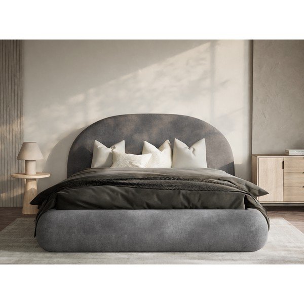 Letto matrimoniale imbottito grigio con contenitore con rete inclusa 180x200 cm Maumere – Maison de Rêve-image-4