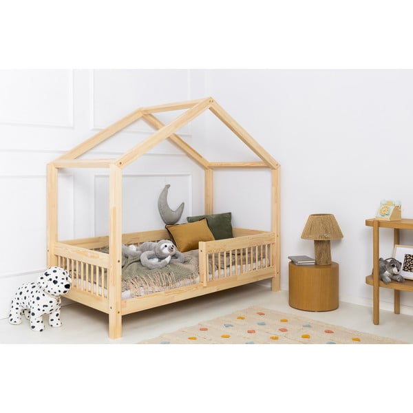 Letto da bambini a forma di casa/estraibile di colore naturale in pino massiccio con contenitore con rete inclusa 140x200 cm RMW – Adeko-image-2